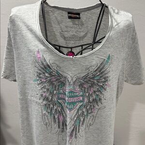 Harley-Davidson Gray Tee with Winged Graphic